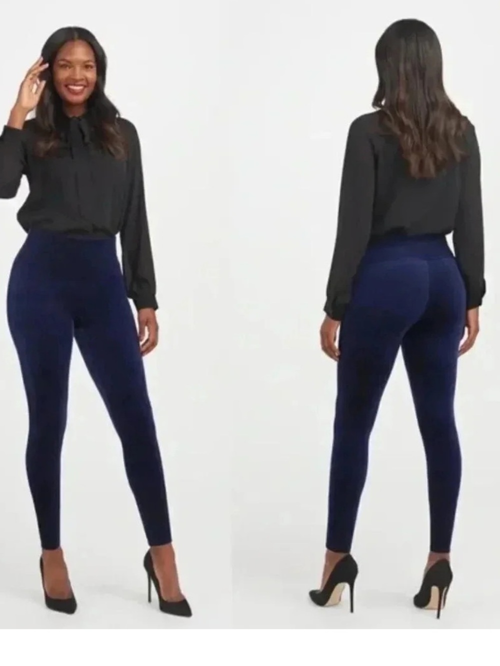 Spanx Velvet Leggings Pull On Stretch Pants Velour Dark Lapis Night Blue XL